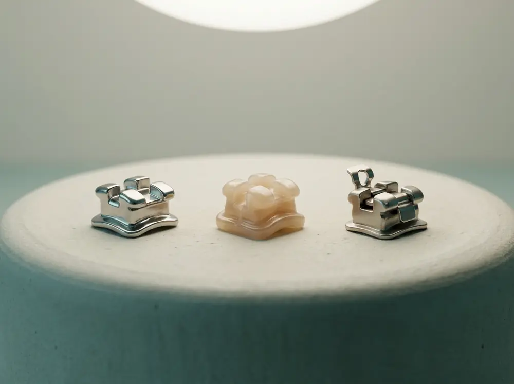 Metall-, Keramik- und selbstligierendes Bracket nebeneinander